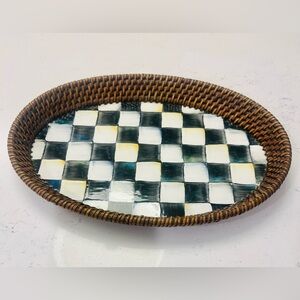 MacKenzie-Childs Small COURTLY CHECK 11” x 8” Rattan & Enamel Tray